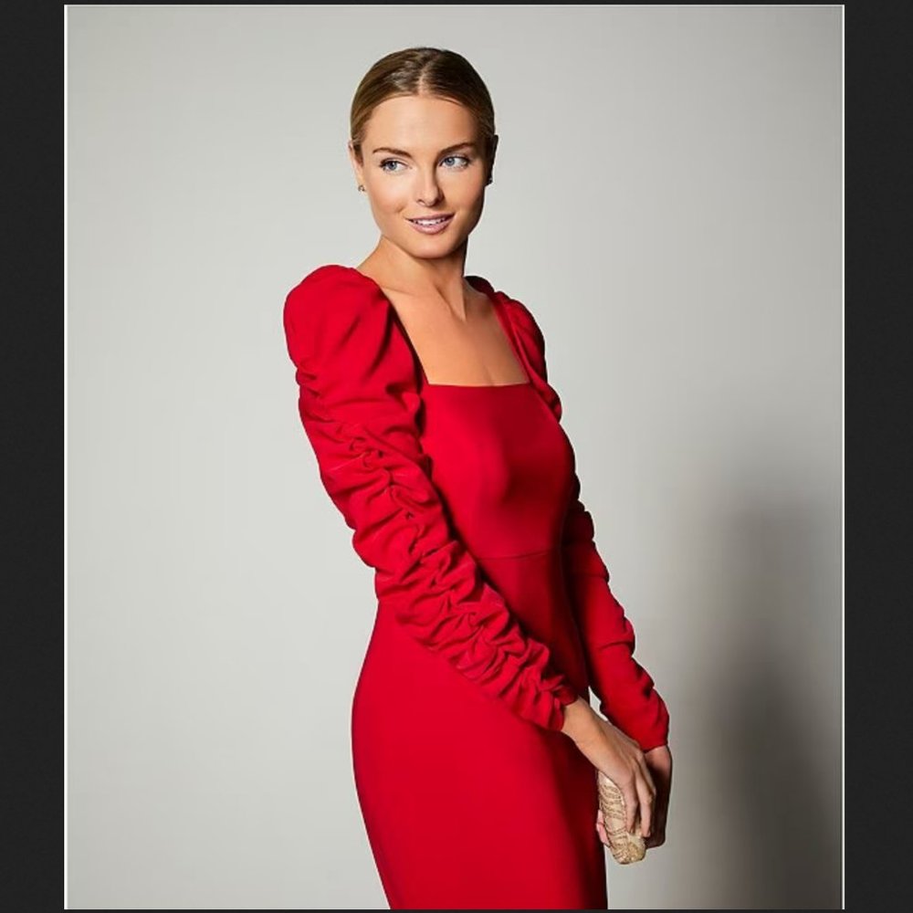 WORN ONCE Antonio Melani Francine Square Neck Ruched Long Sleeve Dress Size 12